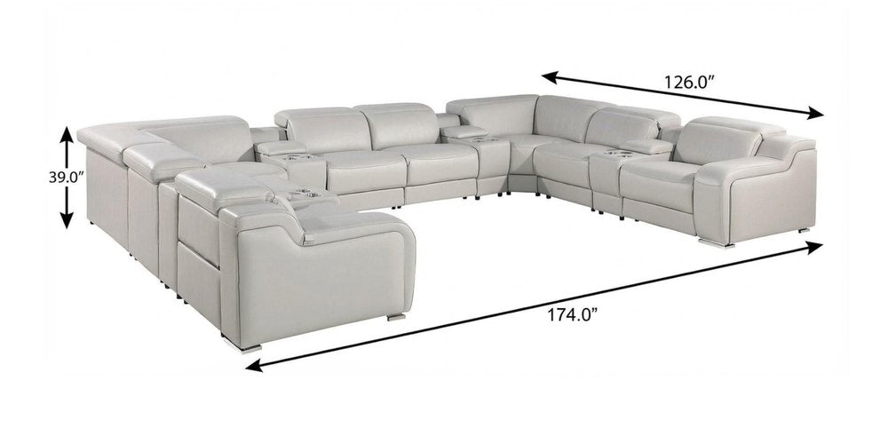 Black Italian Leather Power Reclining U Shaped Twelve Piece Corner Sectional With Console