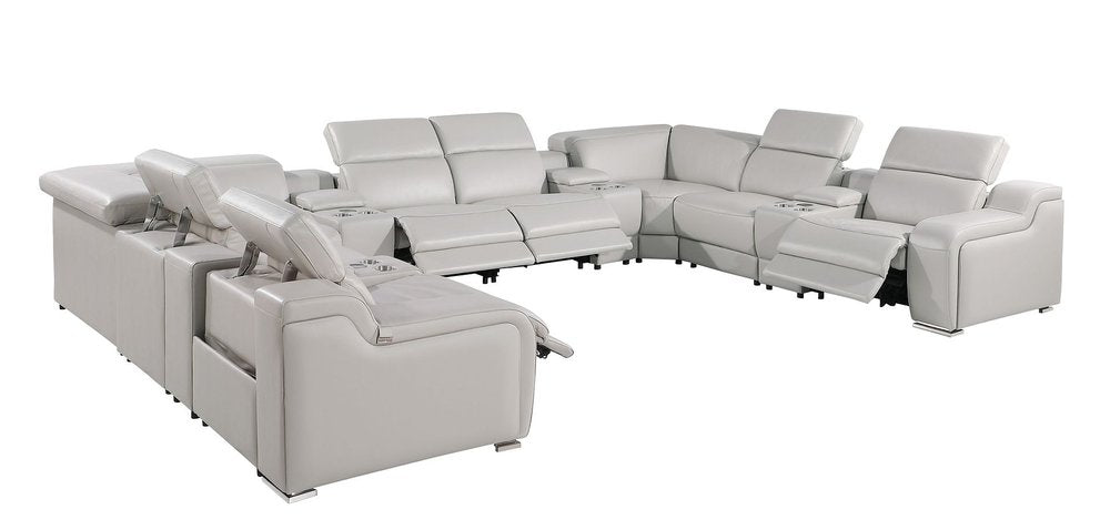 Black Italian Leather Power Reclining U Shaped Twelve Piece Corner Sectional With Console