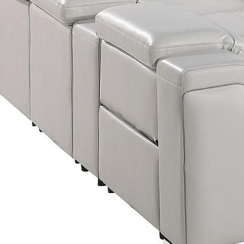 Light Gray Italian Leather Power Reclining U Shaped Twelve Piece Corner Sectional With Console