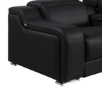 Black Italian Leather Power Reclining U Shaped Twelve Piece Corner Sectional With Console