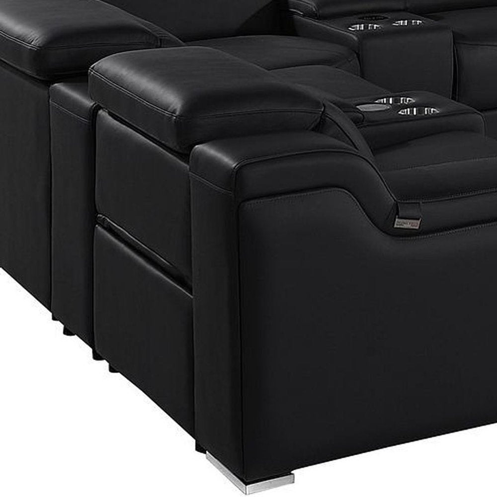 Light Gray Italian Leather Power Reclining U Shaped Twelve Piece Corner Sectional With Console