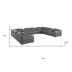 Dark Gray Italian Leather Power Reclining U Shaped Twelve Piece Corner Sectional With Console