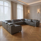 Dark Gray Italian Leather Power Reclining U Shaped Twelve Piece Corner Sectional With Console
