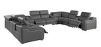 Dark Gray Italian Leather Power Reclining U Shaped Twelve Piece Corner Sectional With Console