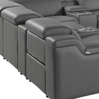 Dark Gray Italian Leather Power Reclining U Shaped Twelve Piece Corner Sectional With Console