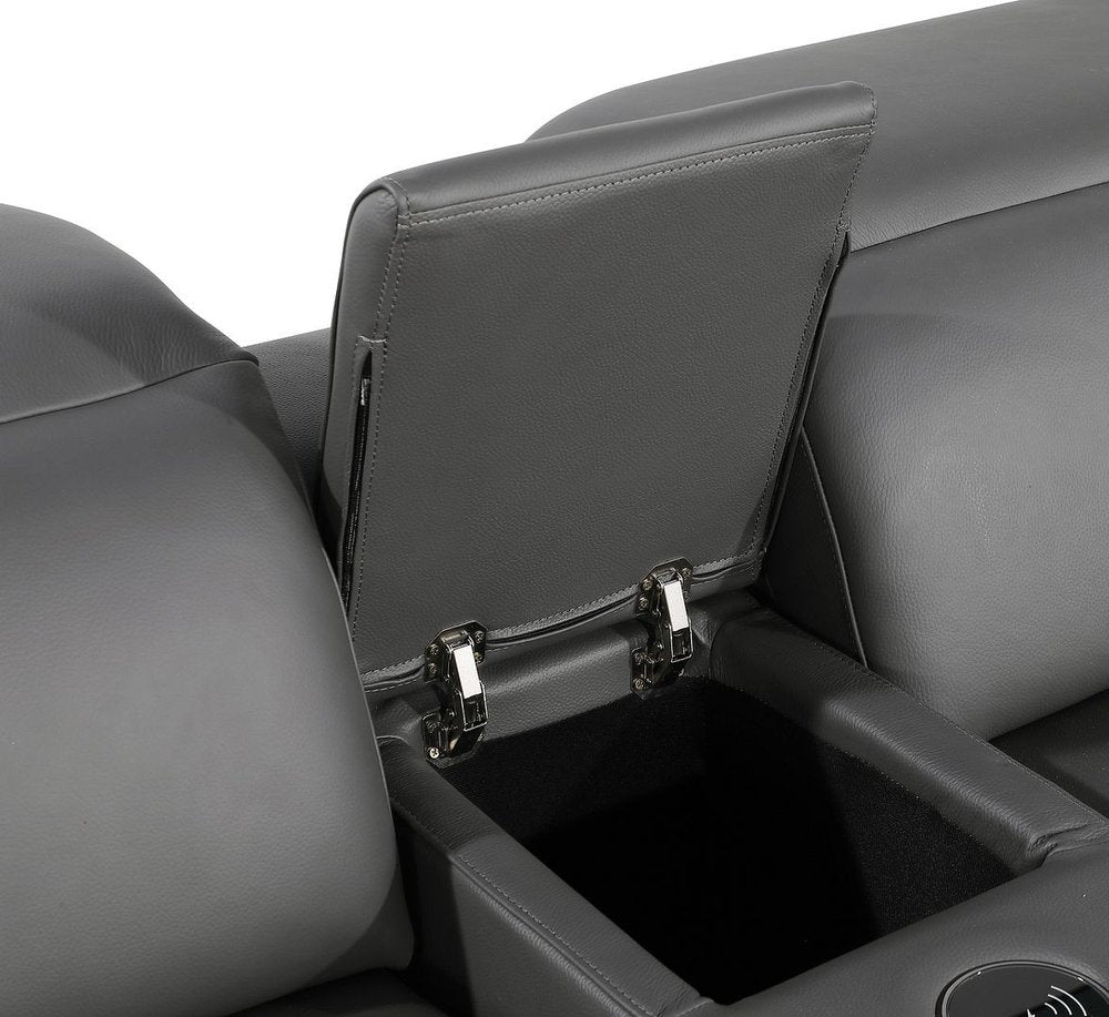 Dark Gray Italian Leather Power Reclining U Shaped Twelve Piece Corner Sectional With Console