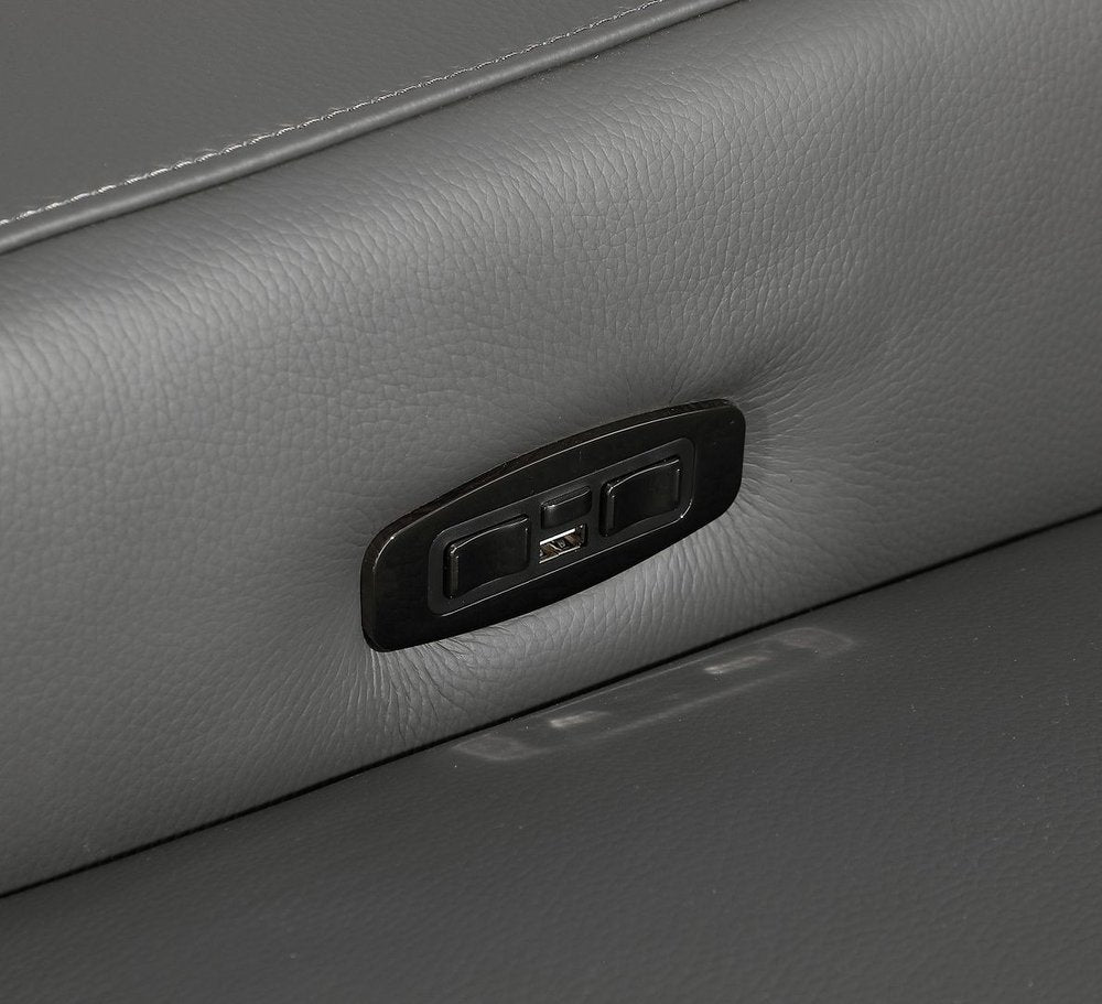 Dark Gray Italian Leather Power Reclining U Shaped Twelve Piece Corner Sectional With Console