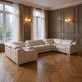 Light Gray Italian Leather Power Reclining U Shaped Eight Piece Corner Sectional With Console