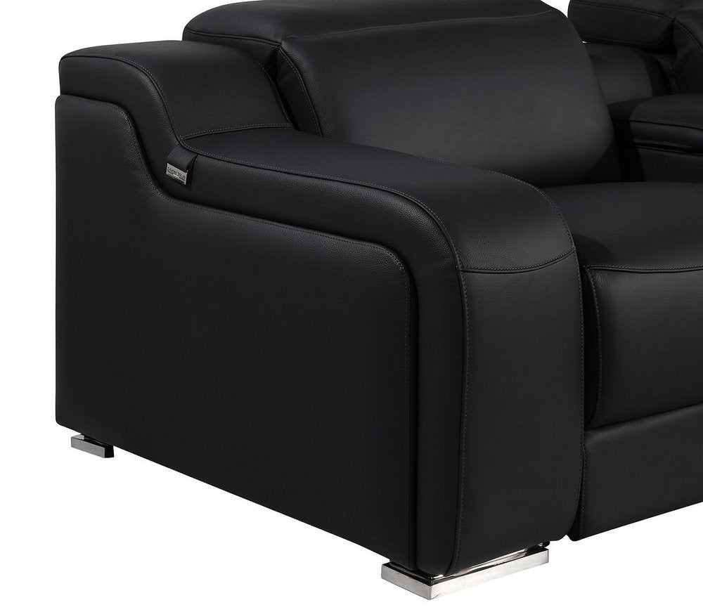 Light Gray Italian Leather Power Reclining U Shaped Eight Piece Corner Sectional With Console