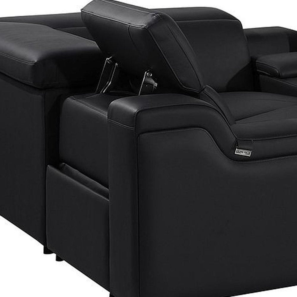 Light Gray Italian Leather Power Reclining U Shaped Eight Piece Corner Sectional With Console