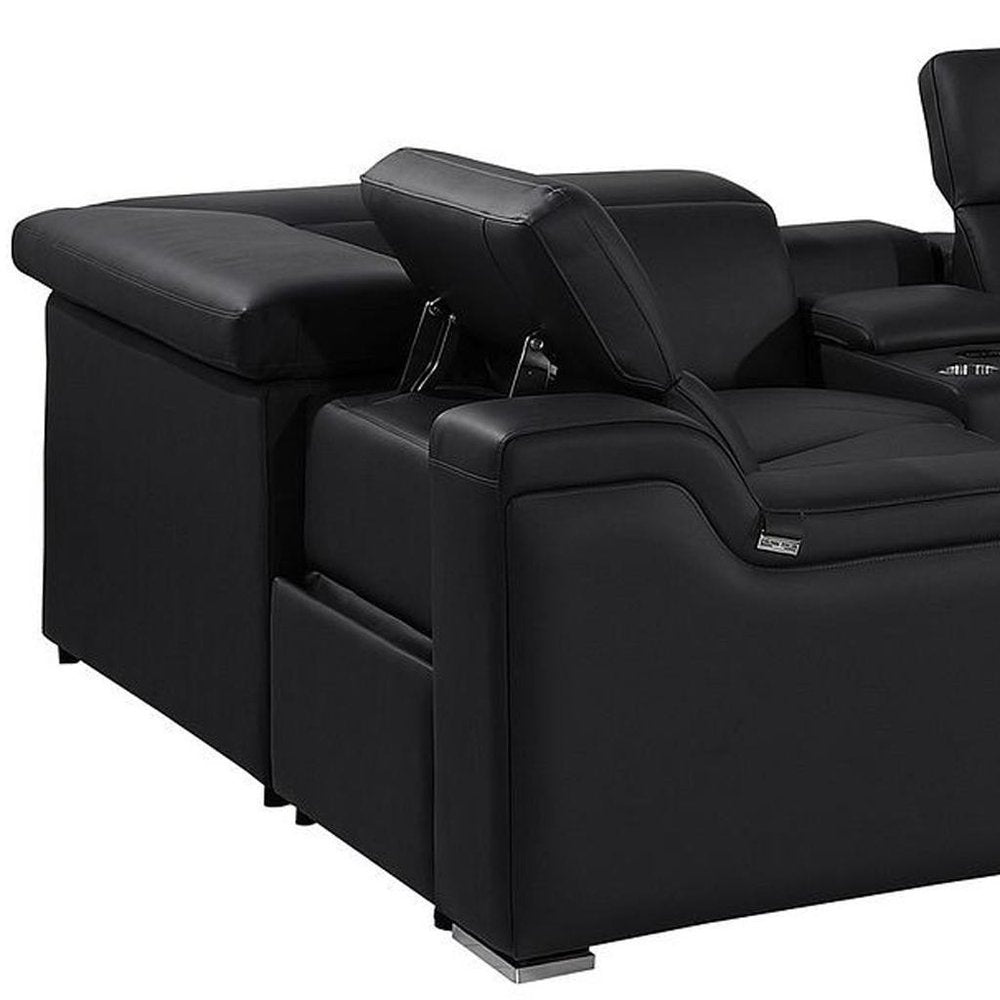 Light Gray Italian Leather Power Reclining U Shaped Eight Piece Corner Sectional With Console