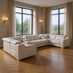 Dark Gray Italian Leather Power Reclining U Shaped Eight Piece Corner Sectional With Console