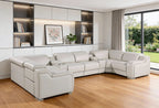 Dark Gray Italian Leather Power Reclining U Shaped Eight Piece Corner Sectional With Console