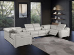 Dark Gray Italian Leather Power Reclining U Shaped Eight Piece Corner Sectional With Console