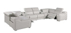 Dark Gray Italian Leather Power Reclining U Shaped Eight Piece Corner Sectional With Console