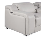 Dark Gray Italian Leather Power Reclining U Shaped Eight Piece Corner Sectional With Console