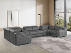 Dark Gray Italian Leather Power Reclining U Shaped Eight Piece Corner Sectional With Console