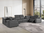 Dark Gray Italian Leather Power Reclining U Shaped Eight Piece Corner Sectional With Console