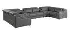 Dark Gray Italian Leather Power Reclining U Shaped Eight Piece Corner Sectional With Console