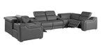 Dark Gray Italian Leather Power Reclining U Shaped Eight Piece Corner Sectional With Console