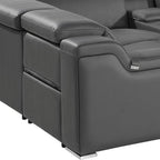 Dark Gray Italian Leather Power Reclining U Shaped Eight Piece Corner Sectional With Console