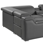 Dark Gray Italian Leather Power Reclining U Shaped Eight Piece Corner Sectional With Console