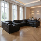 Dark Gray Italian Leather Power Reclining U Shaped Eight Piece Corner Sectional With Console