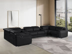 Dark Gray Italian Leather Power Reclining U Shaped Eight Piece Corner Sectional With Console