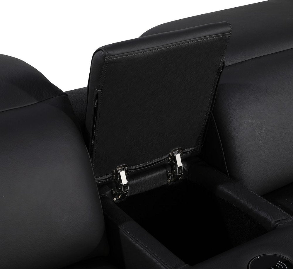 Dark Gray Italian Leather Power Reclining U Shaped Eight Piece Corner Sectional With Console