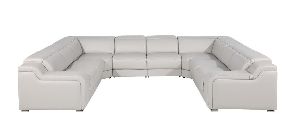 Dark Gray Italian Leather Power Reclining U Shaped Eight Piece Corner Sectional With Console