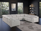 Dark Gray Italian Leather Power Reclining U Shaped Eight Piece Corner Sectional With Console