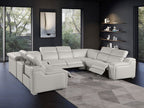 Dark Gray Italian Leather Power Reclining U Shaped Eight Piece Corner Sectional With Console