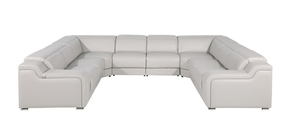 Dark Gray Italian Leather Power Reclining U Shaped Eight Piece Corner Sectional With Console