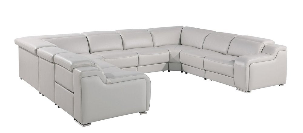 Dark Gray Italian Leather Power Reclining U Shaped Eight Piece Corner Sectional With Console