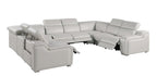 Dark Gray Italian Leather Power Reclining U Shaped Eight Piece Corner Sectional With Console