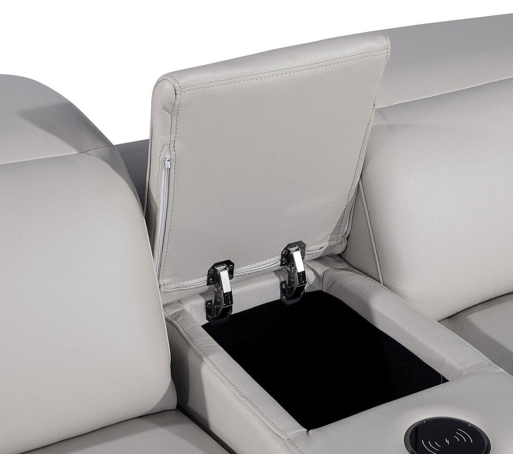 Dark Gray Italian Leather Power Reclining U Shaped Eight Piece Corner Sectional With Console