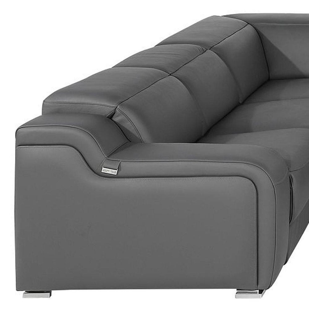 Light Gray Italian Leather Power Reclining U Shaped Eight Piece Corner Sectional With Console