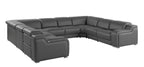 Dark Gray Italian Leather Power Reclining U Shaped Eight Piece Corner Sectional With Console
