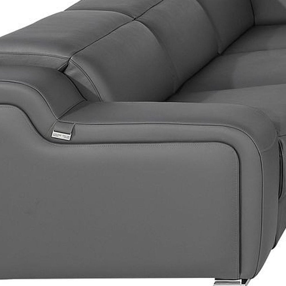 Light Gray Italian Leather Power Reclining U Shaped Eight Piece Corner Sectional With Console