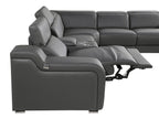 Dark Gray Italian Leather Power Reclining U Shaped Eight Piece Corner Sectional With Console