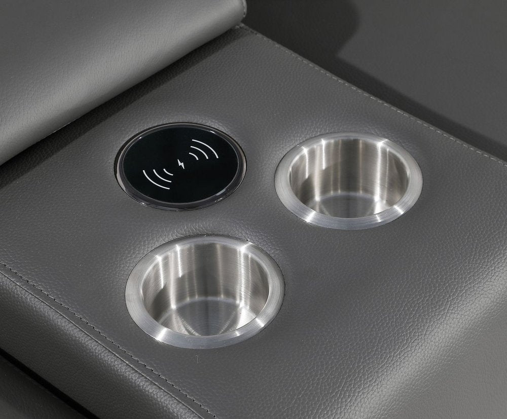 Dark Gray Italian Leather Power Reclining U Shaped Eight Piece Corner Sectional With Console