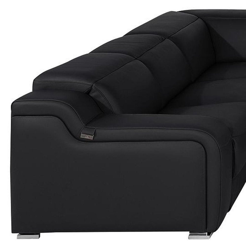 Dark Gray Italian Leather Power Reclining U Shaped Eight Piece Corner Sectional With Console