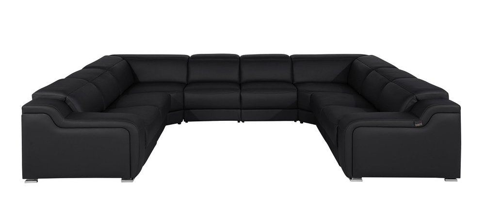 Dark Gray Italian Leather Power Reclining U Shaped Eight Piece Corner Sectional With Console