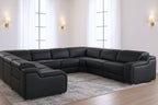 Dark Gray Italian Leather Power Reclining U Shaped Eight Piece Corner Sectional With Console