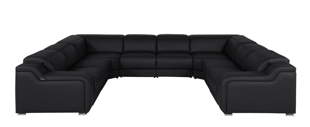 Light Gray Italian Leather Power Reclining U Shaped Eight Piece Corner Sectional With Console