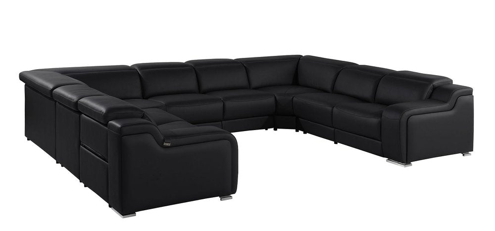 Dark Gray Italian Leather Power Reclining U Shaped Eight Piece Corner Sectional With Console