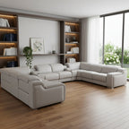 Dark Gray Italian Leather Power Reclining U Shaped Ten Piece Corner Sectional With Console
