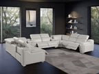Dark Gray Italian Leather Power Reclining U Shaped Ten Piece Corner Sectional With Console