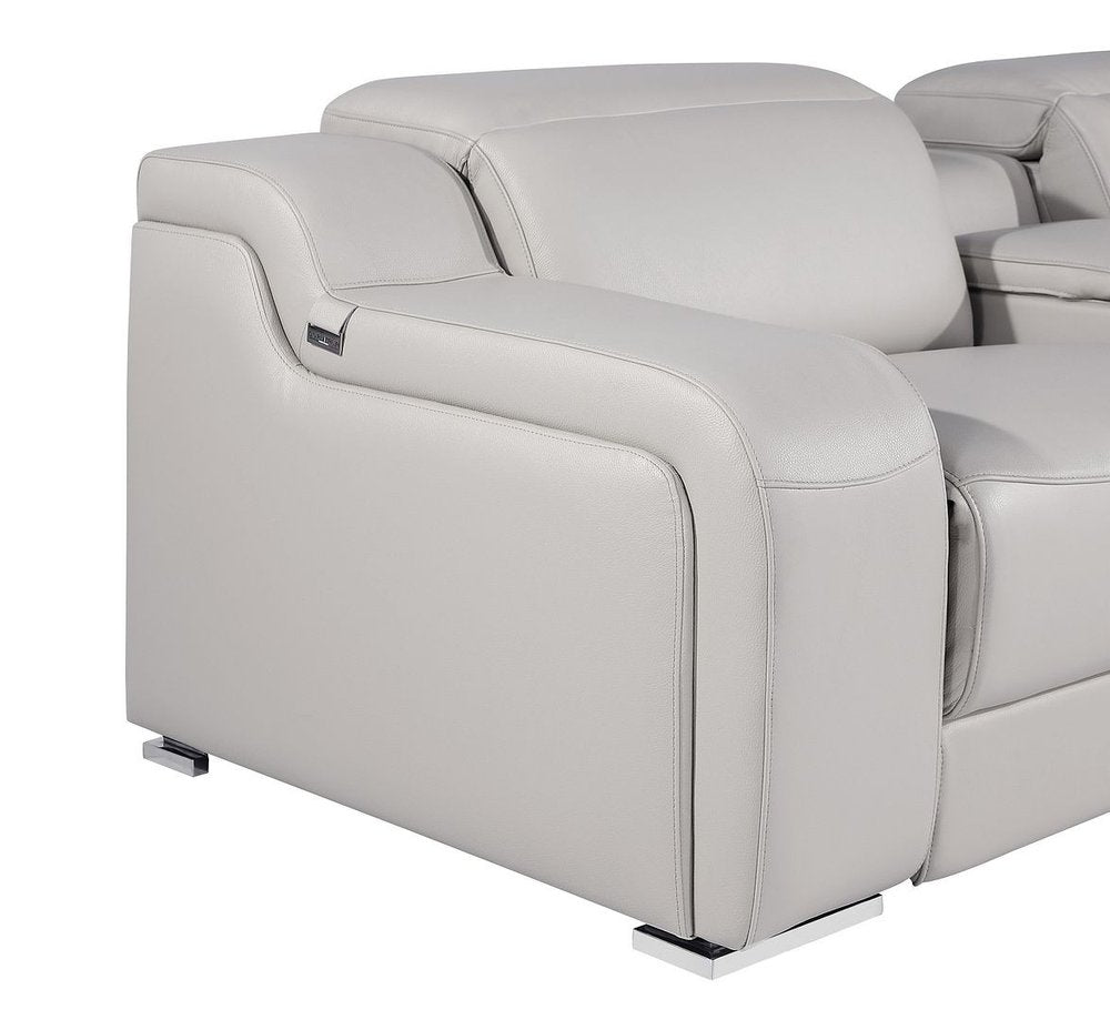 Light Gray Italian Leather Power Reclining U Shaped Ten Piece Corner Sectional With Console