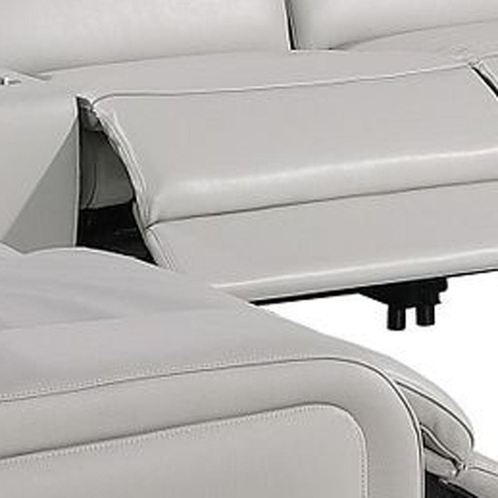 Light Gray Italian Leather Power Reclining U Shaped Ten Piece Corner Sectional With Console